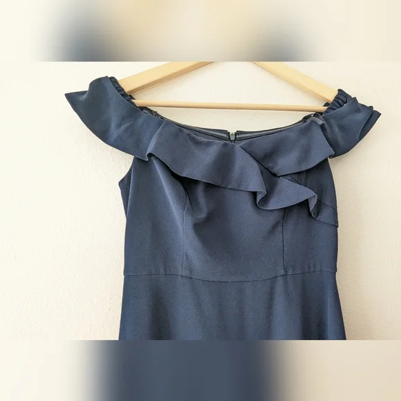 Adrianna Papell Off Shoulder Ruffled Sleeveless Zipper Back Solid Full-Length - Picture 4 of 11